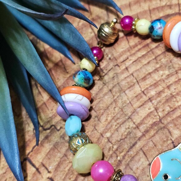 Artisan Bracelet Elephant Aqua Pink Yellow Gold Multi Beaded Magnetic Closure - Picture 5 of 7